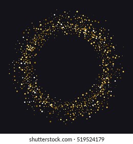 Circle Of Gold Dust With Lot Of Small Particles Different Scale On Black Background.