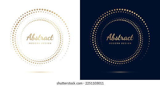 Circle gold fading boarder. Luxury golden circular border with effect halftone. Elegant dot fade frames. Modern ring. Round fadew patterns. Delicate fades element for design print. Vector illustration