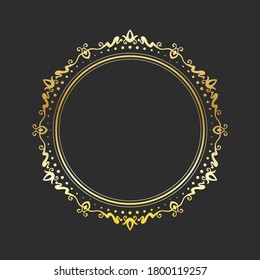 Marco de oro circular, elemento elegante para la plantilla de diseño con lugar para texto, borde dorado brillante. Ilustración del vector