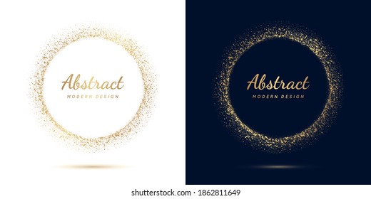 Circle Gold Frame. Luxury Golden Circular Border With Effect Grunge. Elegant Sphere Boarder. Modern Ring. Shape Round Pattern. Delicate Graphic Element For Design Greeting Wedding, Prints. Vector