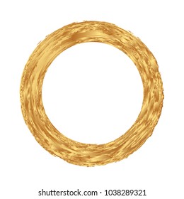 Circle gold frame. Round border painted with brush strokes. Clip art for your design.
