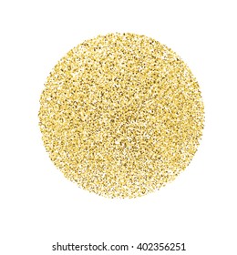 Circle with gold glitter particles on white background. Golden foil effect.