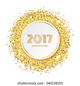 Circle with gold glitter particles, realistic vector illustration isolated on white background. Template for 2017 new year greeting card