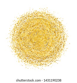 Circle of gold glitter with small particles.  abstract background with golden sparkles on white background.