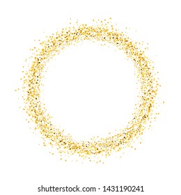 Circle of gold glitter with small particles.  abstract background with golden sparkles on white background.