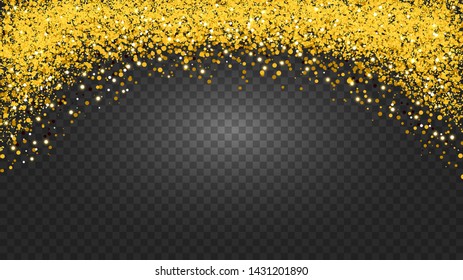 Circle of gold glitter with small particles.  abstract background with golden sparkles on transparent background.