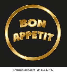 Circle gold icon with text bon appetit on black background