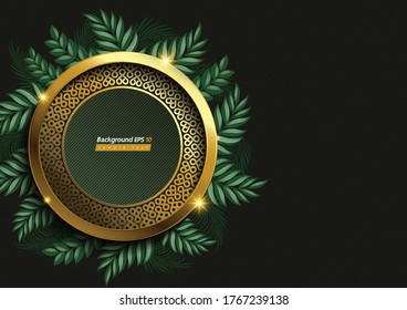Circle Gold and leaf Background on Dark green Color 