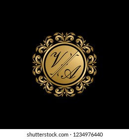 Circle Gold, Luxury Wedding Badge, VA Letter Logo