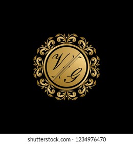 Circle Gold, Luxury Wedding Badge, VG Letter Logo