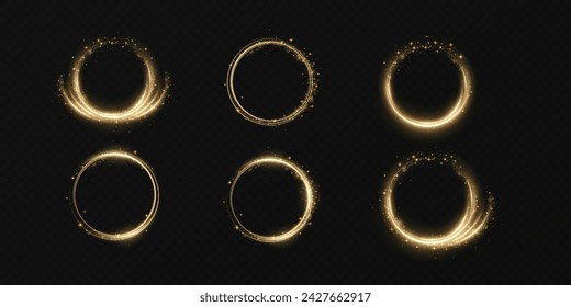 
Circle of gold particles. Shining sparkles. Frame. Vector image of a golden sparkling stardust circle.