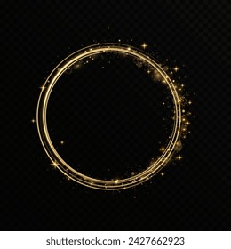 
Circle of gold particles. Shining sparkles. Frame. Vector image of a golden sparkling stardust circle.