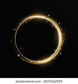 
Circle of gold particles. Shining sparkles. Frame. Vector image of a golden sparkling stardust circle.