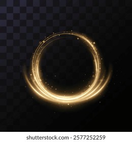 Circle of gold particles. Shining sparkles. Frame. Vector image of a golden sparkling stardust circle.