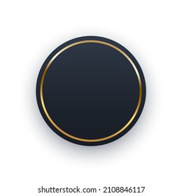 Circle with gold ring frame vector illustration. Elegant black decor object of round shape with shine border and shadow, realistic design with glitter light effect isolated on white background