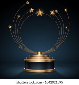 Circle gold stars award on dark background