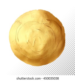 Circle gold texture. Abstract vector glittering art illustration. Golden hand painted smear stroke stain.