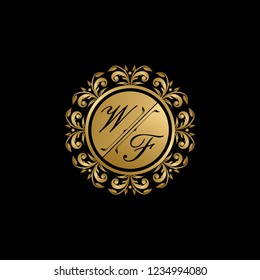 Circle Gold Wedding Badge, WF Letter Logo