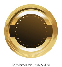 Circle golden badge, blank gold medal vector illustration, golden seal emblem, isolated on white background
