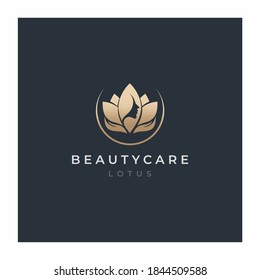 Circle Golden Beauty Care Lotus Logo Vector