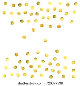 Circle golden confetti. Vector christmas background with rounded random yellow stardust. Glitter birthday celebration card. Flat falling glossy metallic sparkles. Luxury disco invitation Glowing print