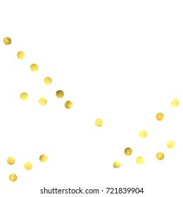 Circle golden confetti. Vector christmas background with rounded random yellow stardust. Glitter birthday celebration card. Flat falling glossy metallic sparkles. Luxury disco invitation Glowing print