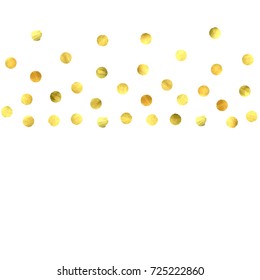 Circle golden confetti. Vector christmas background with rounded random yellow stardust. Glitter birthday celebration card. Flat falling glossy metallic sparkles. Luxury disco invitation Glowing print