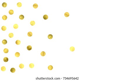 Circle golden confetti. Vector christmas background with rounded random yellow stardust. Glitter birthday celebration card. Flat falling glossy metallic sparkles. Luxury disco invitation Glowing print