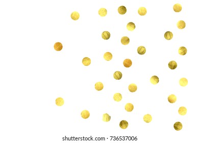 Circle golden confetti. Vector christmas background with rounded random yellow stardust. Glitter birthday celebration card. Flat falling glossy metallic sparkles. Luxury disco invitation Glowing print
