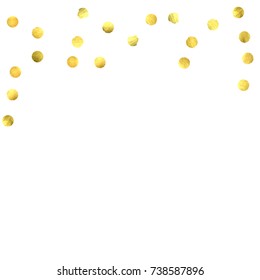 Circle golden confetti. Vector christmas background with rounded random yellow stardust. Glitter birthday celebration card. Flat falling glossy metallic sparkles. Luxury disco invitation Glowing print