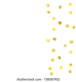 Circle golden confetti. Vector christmas background with rounded random yellow stardust. Glitter birthday celebration card. Flat falling glossy metallic sparkles. Luxury disco invitation Glowing print