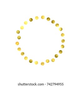 Circle golden confetti. Vector christmas background with rounded random yellow stardust. Glitter birthday celebration card. Flat falling glossy metallic sparkles. Luxury disco invitation Glowing print