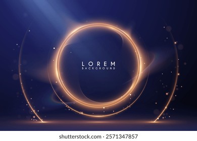 Circle golden light effect on blue background