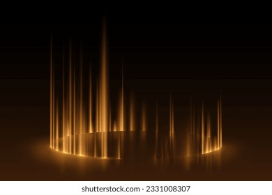 Circle golden light rays effect on ground