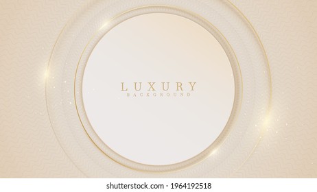 Circle golden line with sparkles and watermark on cream color shade background. Luxury certificate concept. Vector illustration. Congratulation design with happy feeling.