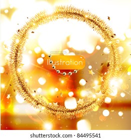 Circle Golden Tinsel Christmas Frame