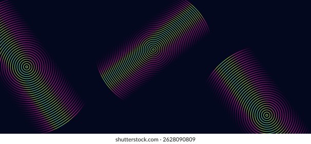 Circle Gradient of 70s. Abstract Rings, Radar Background for Futuristic Technology Design. Geometric Pattern Stripe Line for Advertising, Social Media, Posters, Banners, Covers. Vector Illustration.