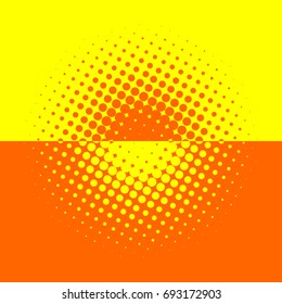 Circle gradient halftone dots background. Pop art template. Yellow and orange texture. Vector illustration.