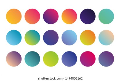 Circle gradient holographic sphere button  Vector rounded vibrant abstract multicolor neon  purple  blue palette gradients  round buttons flat vivid color spheres set