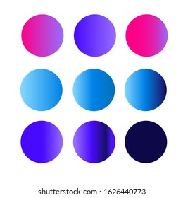 Circle gradient holographic sphere button. Vector rounded vibrant abstract multicolor neon, purple, blue palette gradients, round buttons flat vivid color spheres set