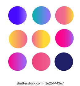 Circle gradient holographic sphere button. Set of multicolor neon, purple, blue palette gradients.