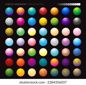 Circle gradient holographic sphere button. Vector rounded vibrant abstract multicolor neon, purple, blue palette gradients, round buttons flat vivid color spheres set