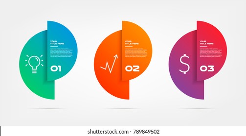 Circle gradient infographics step by step. Element of chart, graph, diagram with 3 options - parts, processes, timelines. Vector business template for presentation, banners. Abstract form 