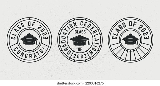 Circle graduation logo set with graduate hat isolated on white background. Vector illustration