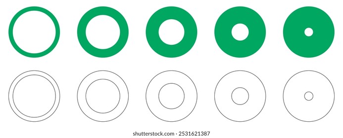Circle graph education templates. Coaching wheel tool, life balance round blanks. Set of infographic diagrams. Chart progress icons collection. Donut loading charts. Geometric simple design elements. 