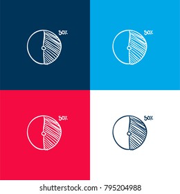 Circle of graphic with 50 percent full sketch four color material and minimal icon logo set in red and blue