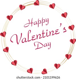 Circle graphic frame with hearts.Valentine's Day background with paper art origami style hearts wreath. Vector illustration