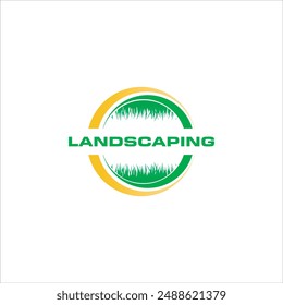The circle and grass logo says LANDSCAPING and is green and yellow