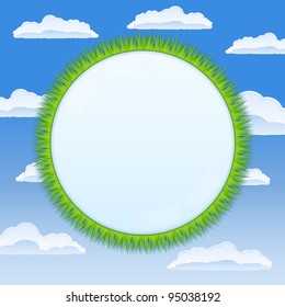 Circle with grass on the sky background, vector illustration
