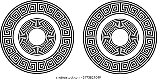 Círculo marco griego. Patrón de decoración. Motivo tradicional de traste, borde redondo del meandro, borde hermoso, Vector famoso